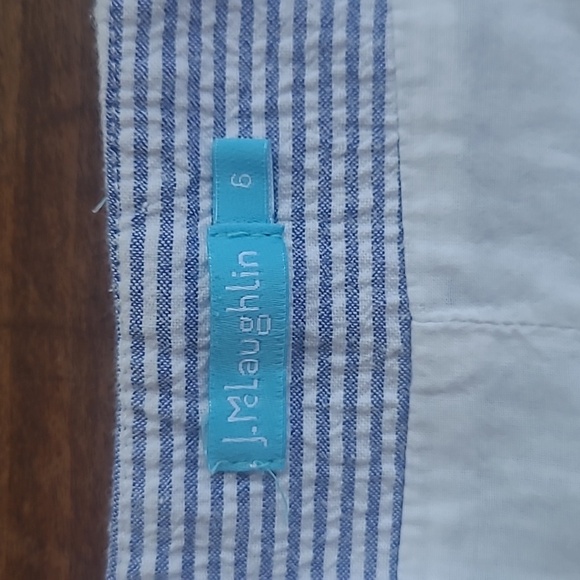 J. McLaughlin SeerSucker Mini Skirt Women's sz 8 100% Cotton Blue/White Stripe - Picture 6 of 9
